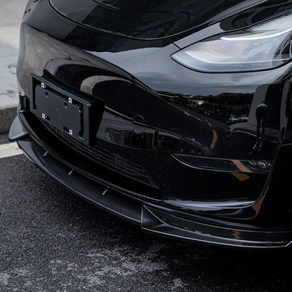 Front Bumper Lip - Compatible with 2020–2023 Model Y, carbon fiber chin spoiler for splitter protection.