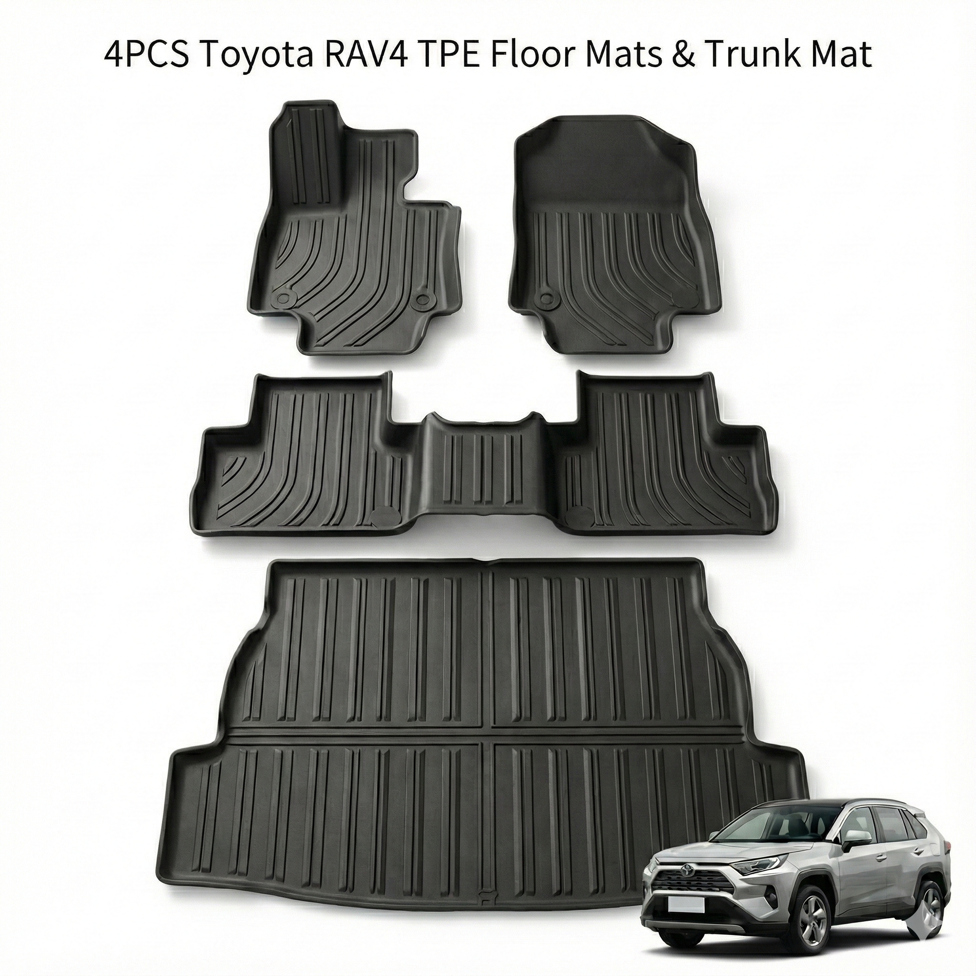 2019-2025 4-Piece All-Weather TPE Floor Mats & Trunk Mat Combo Set for Toyota RAV4 – Waterproof, Non-Slip & Odorless | T-MOD Canada