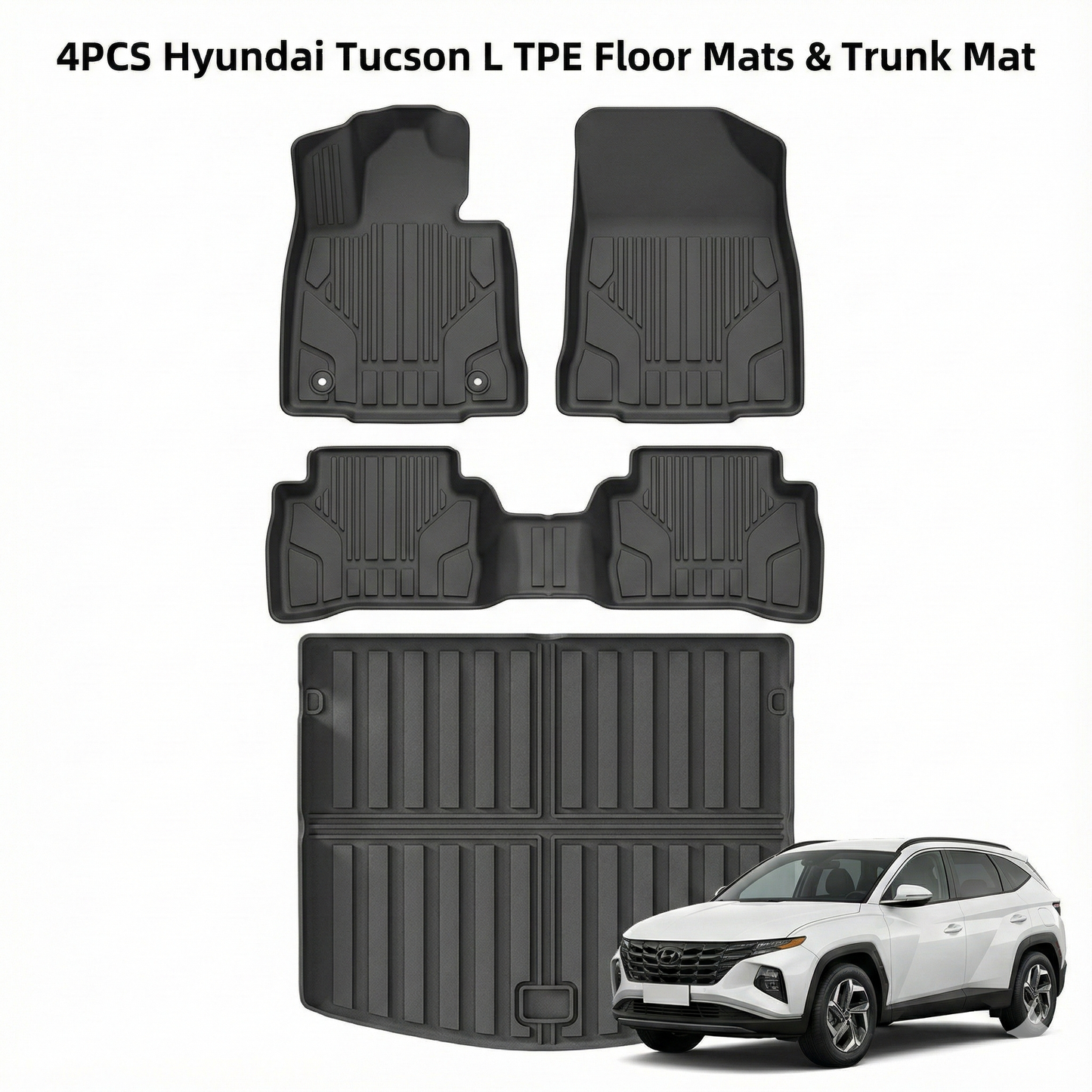 4PCS All-Weather TPE Floor Mats & Trunk Set for 2022–2026 Hyundai Tucson (Non-Hybrid/PHEV) – Waterproof & Non-Slip | T-MOD Canada