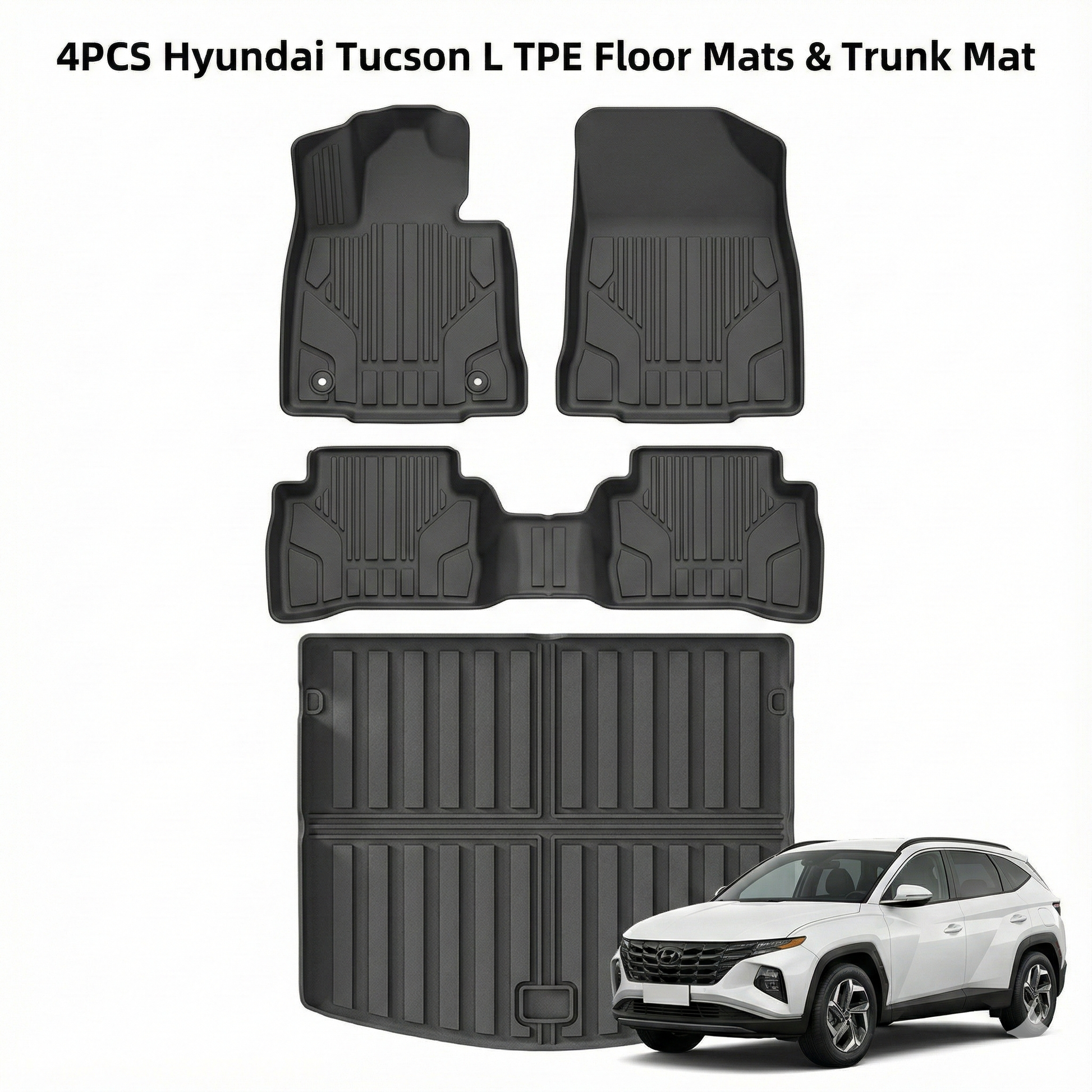 4PCS All-Weather TPE Floor Mats & Trunk Set for 2022–2026 Hyundai Tucson (Non-Hybrid/PHEV) – Waterproof & Non-Slip | T-MOD Canada