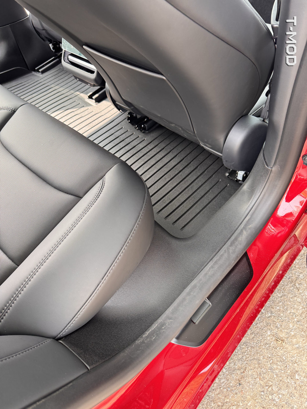 Real installation photo of the Tesla Model 3 Highland door sill protector set — IMG_2435
