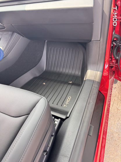 Real installation photo of the Tesla Model 3 Highland door sill protector set — IMG_2436