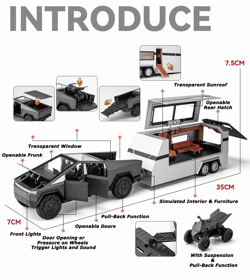 1:32 Cybertruck, Cyberquad, and RV Model Set