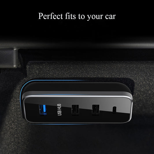 T-mode Glove Box USB Hub for Tesla Model Y 2021-2024 and Model 3 2021-2023, 4-in-1 Multiport Glovebox Docking Station Accessories for Dash Cam Flash Drive Charger Data Transferring Games Music