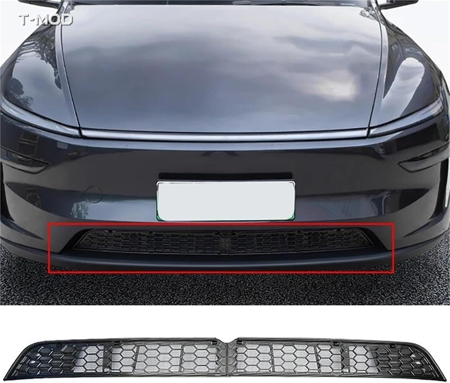Lower-grille insect net shown installed on Tesla Model Y Juniper