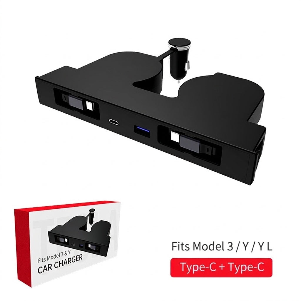 Hub USB 5-en-1 caché pour console centrale avec chargeur de montre et câbles rétractables | Pour Tesla Model 3 (2024+) et Y (2026+)