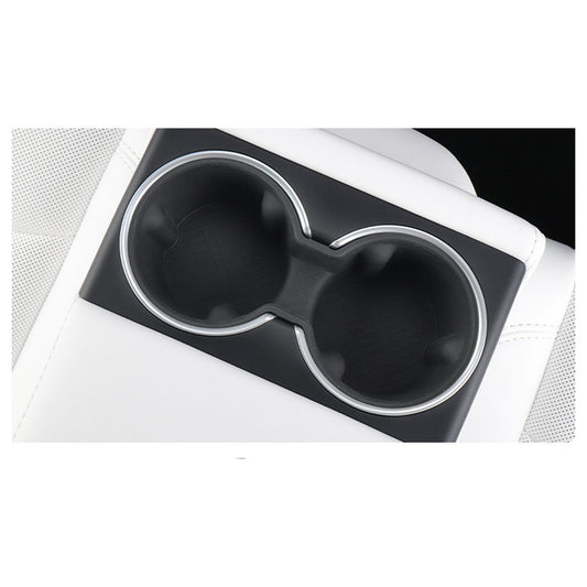Silicone cup holder for Tesla Highland Model 3 (2024-2026) - black installed (rear console)