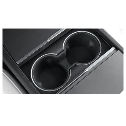 Silicone cup holder for Tesla Highland Model 3 (2024-2026) - black installed (center console)