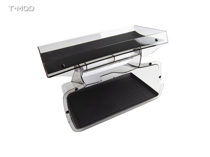 Fixed-open under-screen storage organizer and upper ETC tray with black pads for Tesla Model 3 Legacy / Tesla Model Y Legacy 5-Seater / 7-Seater
