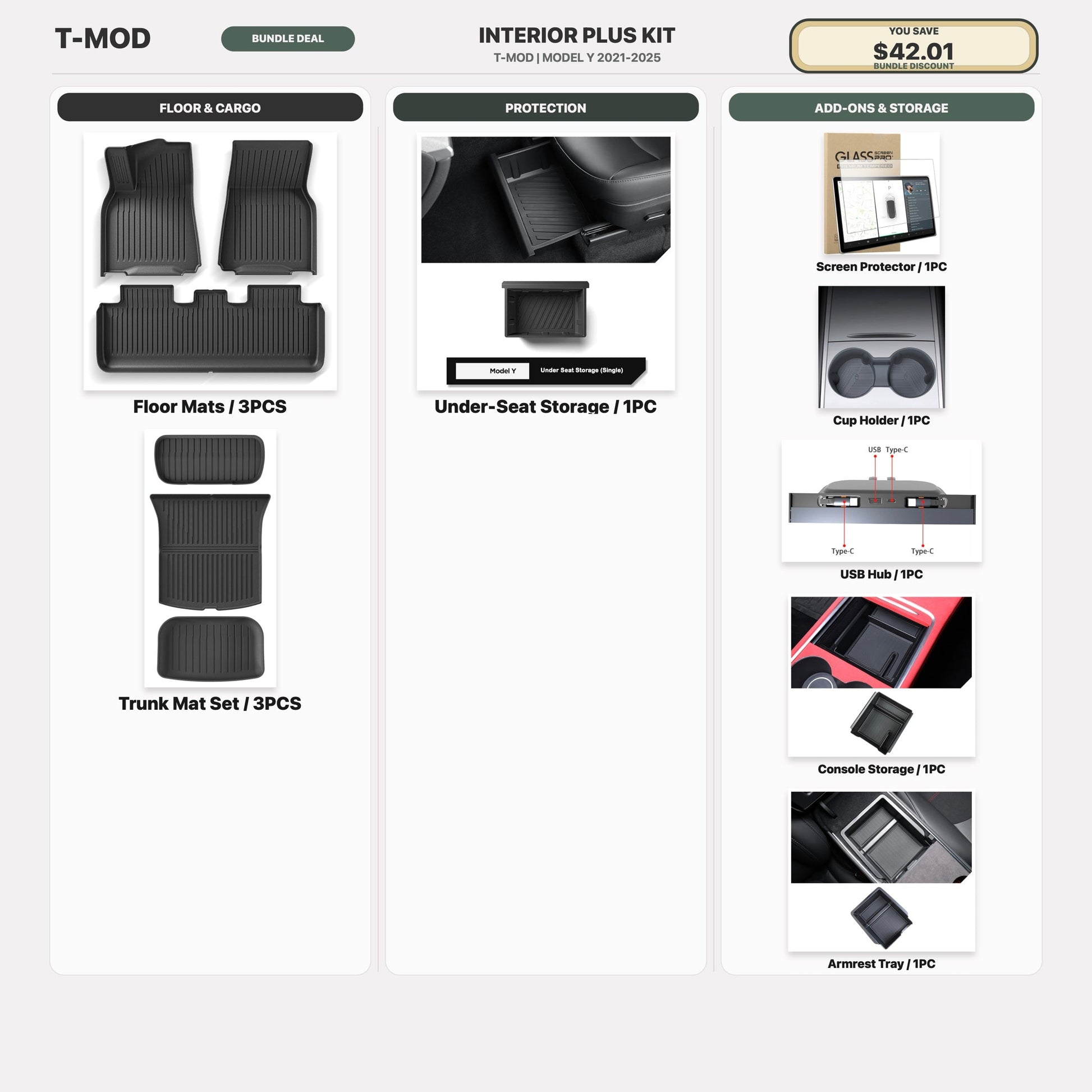 T-MOD Legacy Model Y 12 PCS Interior Plus Kit Combo Deal
