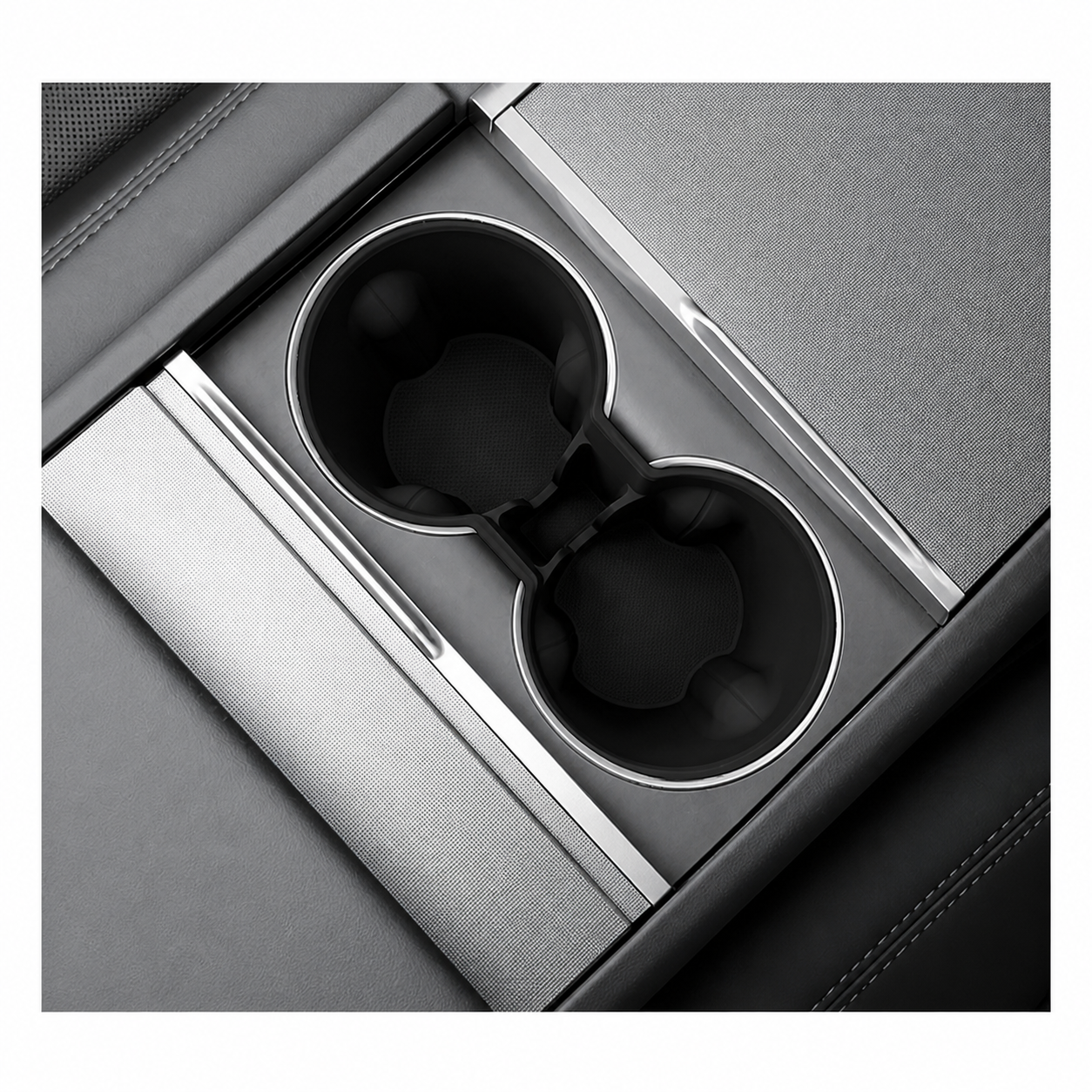 Silicone center console cup holder insert installed in a 2026 Tesla Model Y Standard / RWD