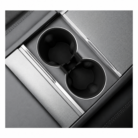 Silicone center console cup holder insert installed in a 2026 Tesla Model Y Standard / RWD