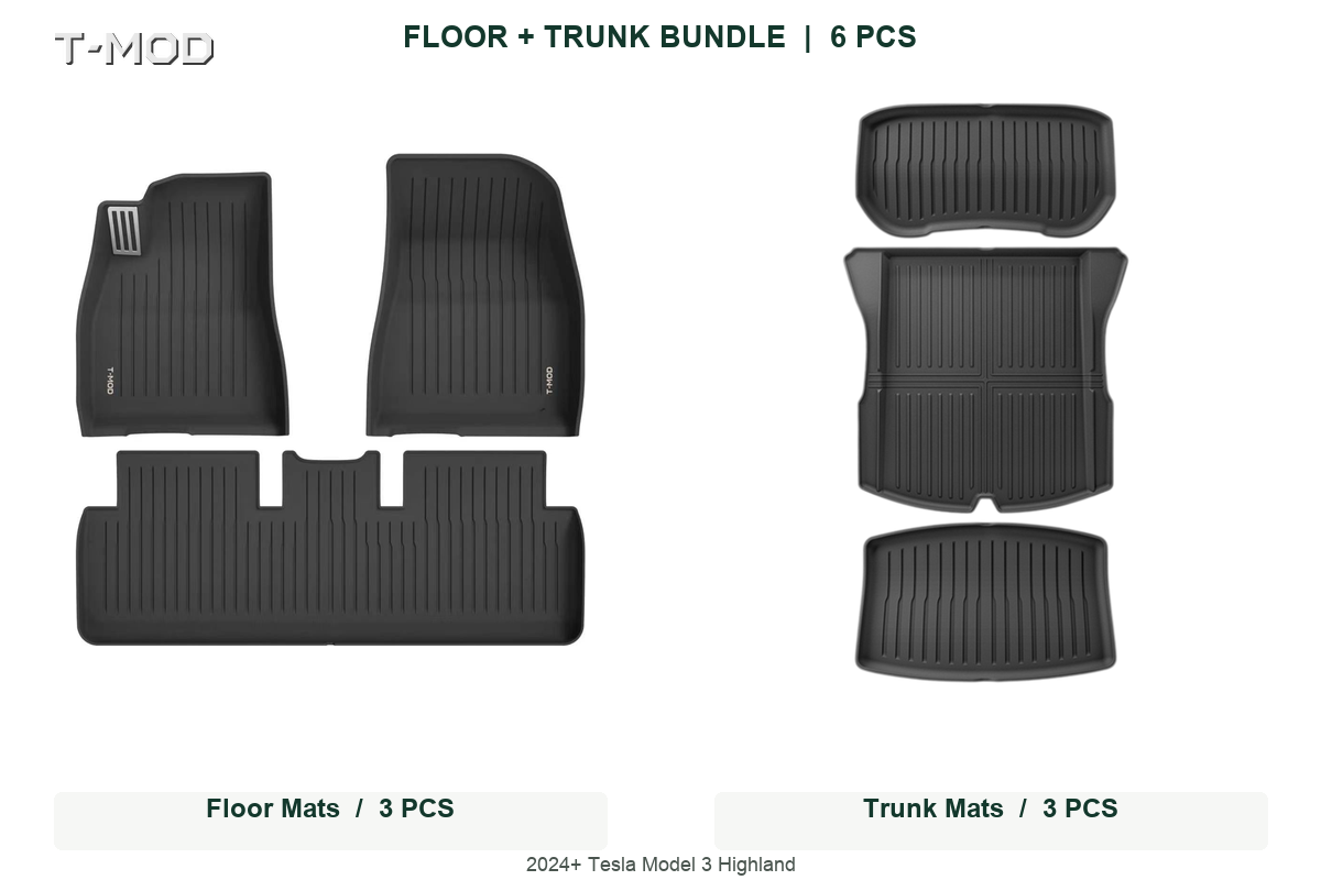 Tesla Model 3 Highland 6 PCS Floor and Trunk Mat Bundle