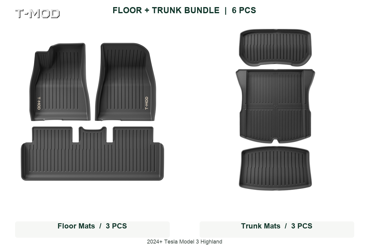 Floor + trunk mat bundle for Tesla Model 3 Highland 2024+ (6 PCS)