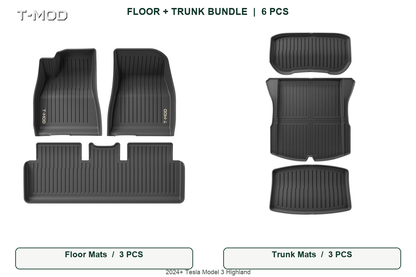 Floor + trunk mat bundle for Tesla Model 3 Highland 2024+ (6 PCS)