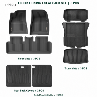 Floor + trunk + seat-back mat set for Tesla Model 3 Highland 2024+ (8 PCS)