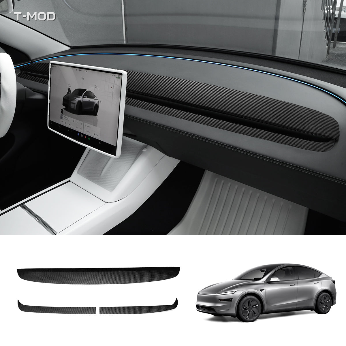 Gloss Carbon installed dashboard trim cover for Tesla Model 3 (Highland · 2024+)
