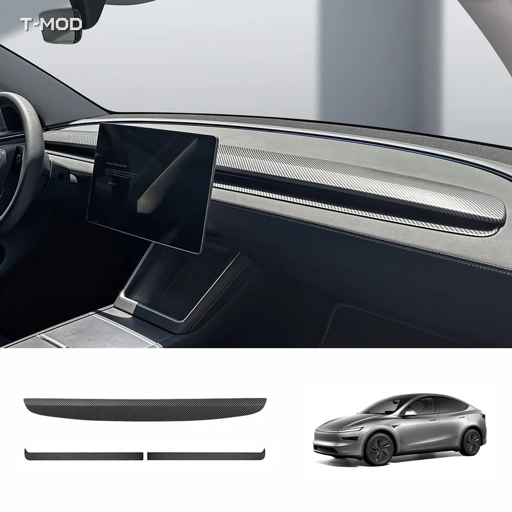 Matte Carbon installed dashboard trim cover for Tesla Model 3 (Highland · 2024+)