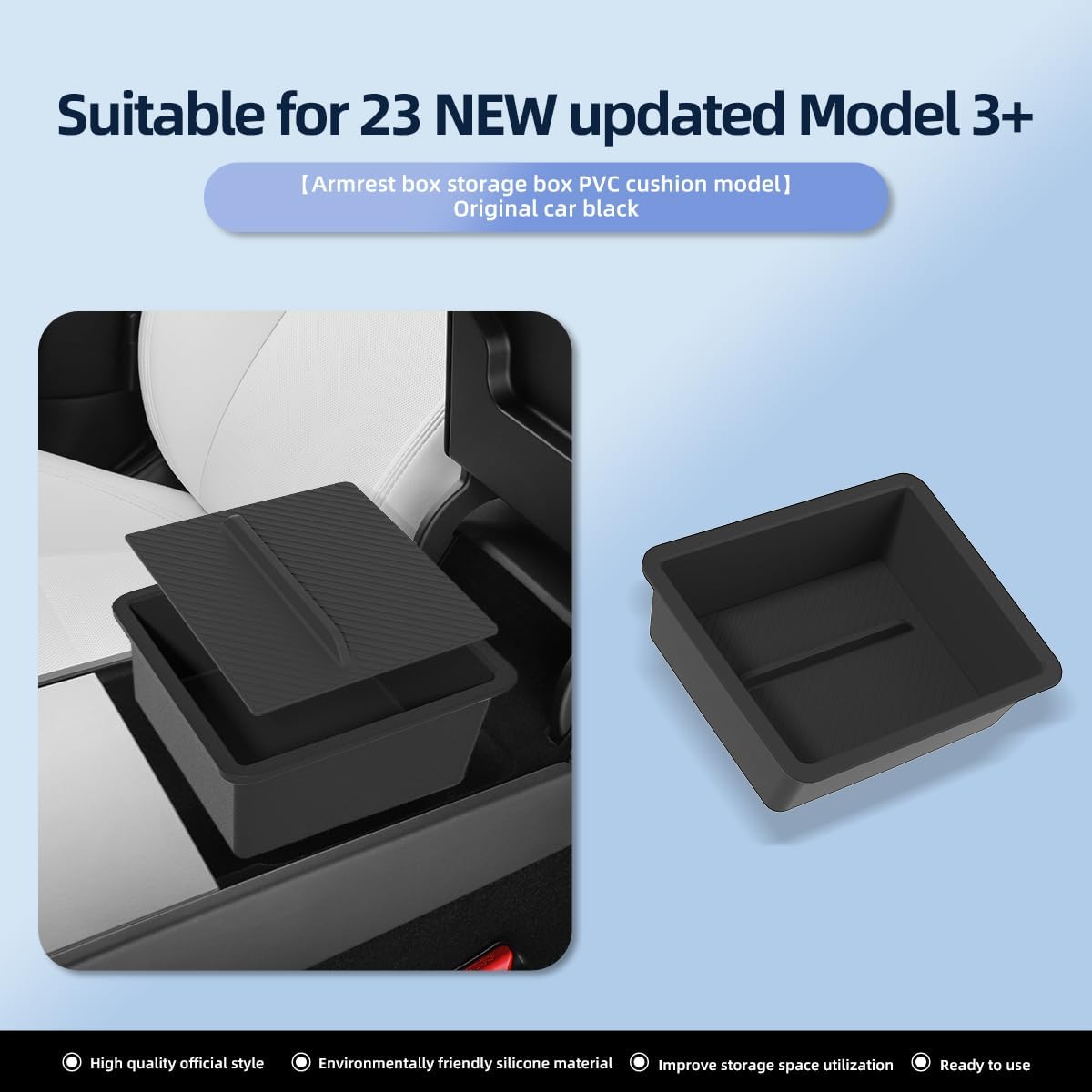 T-mod 3PCS 2024 Tesla Highland Model 3 Center Console Organizer with Sunglass Holder Armrest Storage Box for Refresh Console