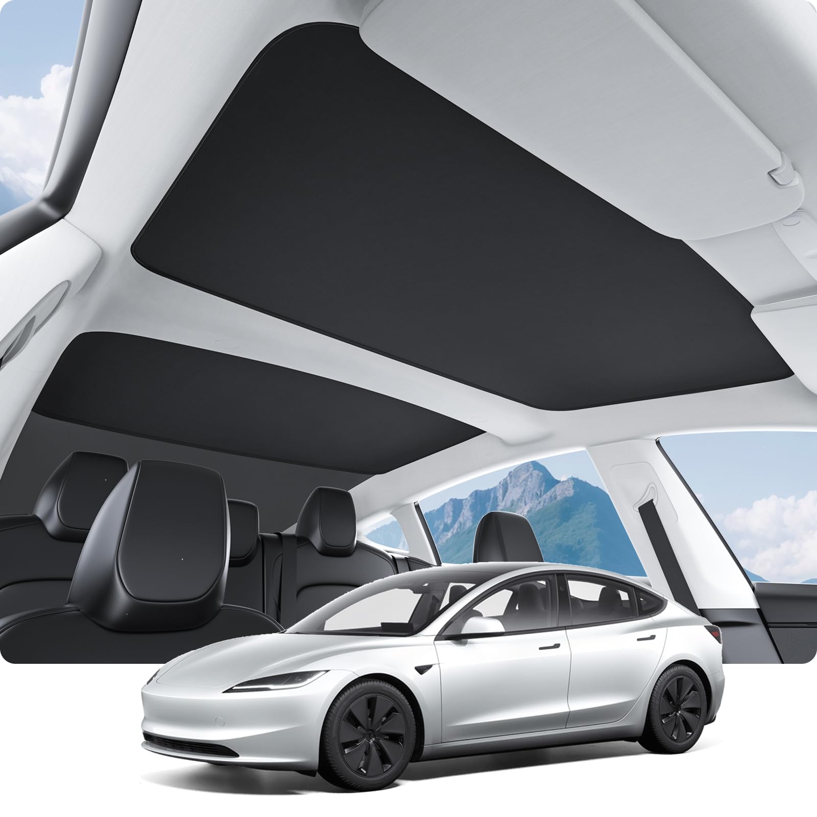 Glass Roof Sunshade for Tesla Highland Model 3 — Black