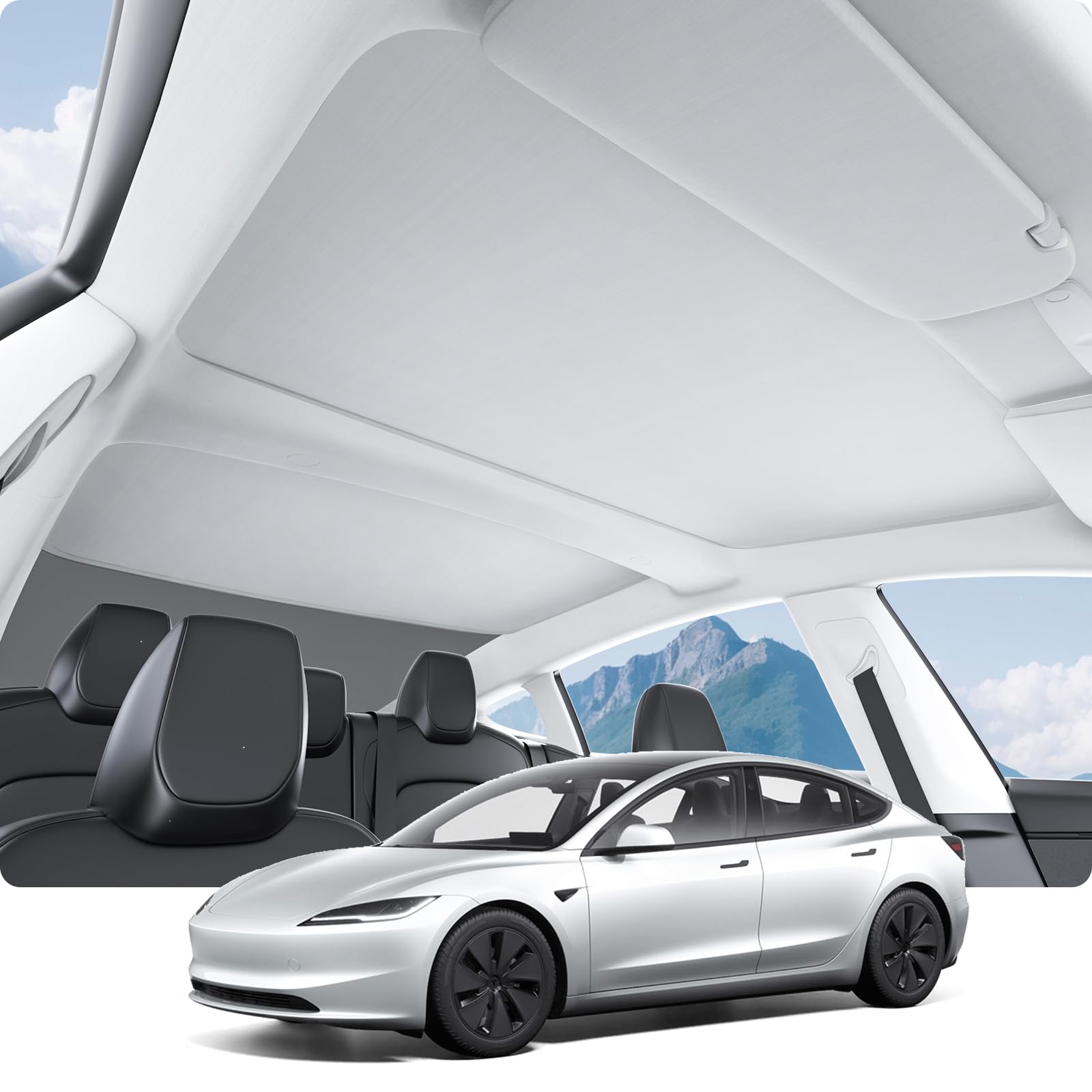 Glass Roof Sunshade for Tesla Highland Model 3 — White