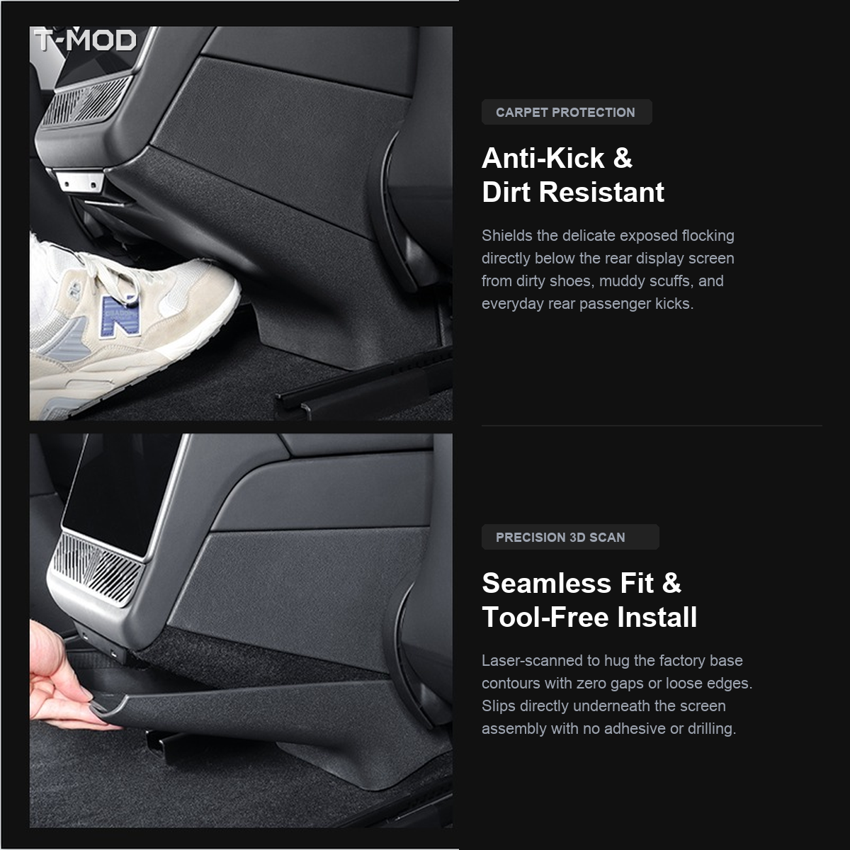Carpet Protection and Precision 3D Fit Features for Tesla Model 3 Highland and Model Y Juniper Rear Console Base Kick Protector
