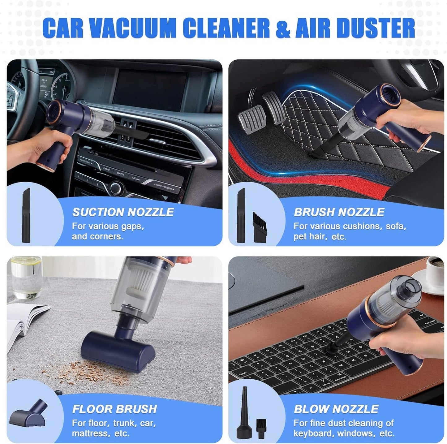 Handheld Car Vacuum Cleaner with LED Light and Multi-Nozzles