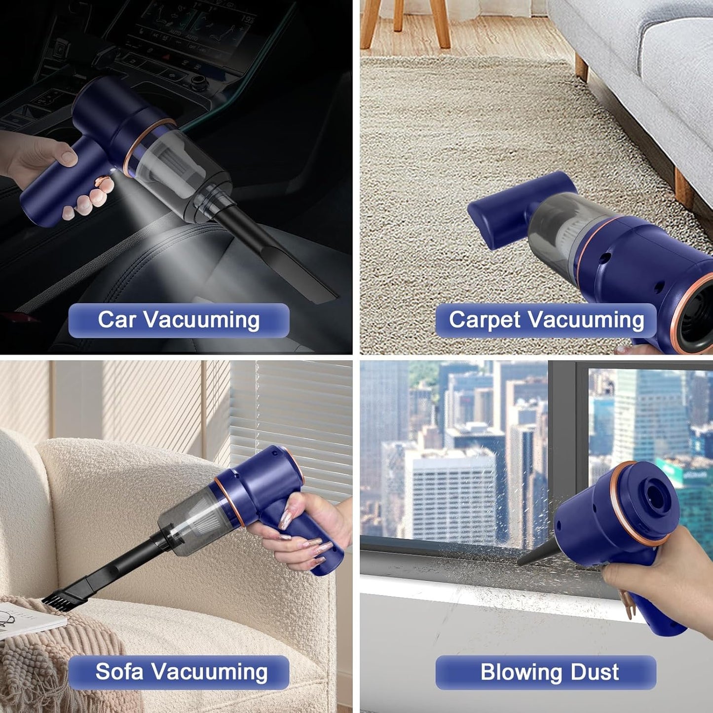 Handheld Car Vacuum Cleaner with LED Light and Multi-Nozzles