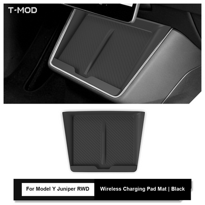 Black silicone wireless charging pad mat for Tesla Model Y Juniper RWD