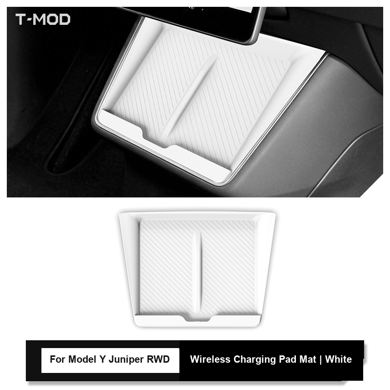 White silicone wireless charging pad mat for Tesla Model Y Juniper RWD